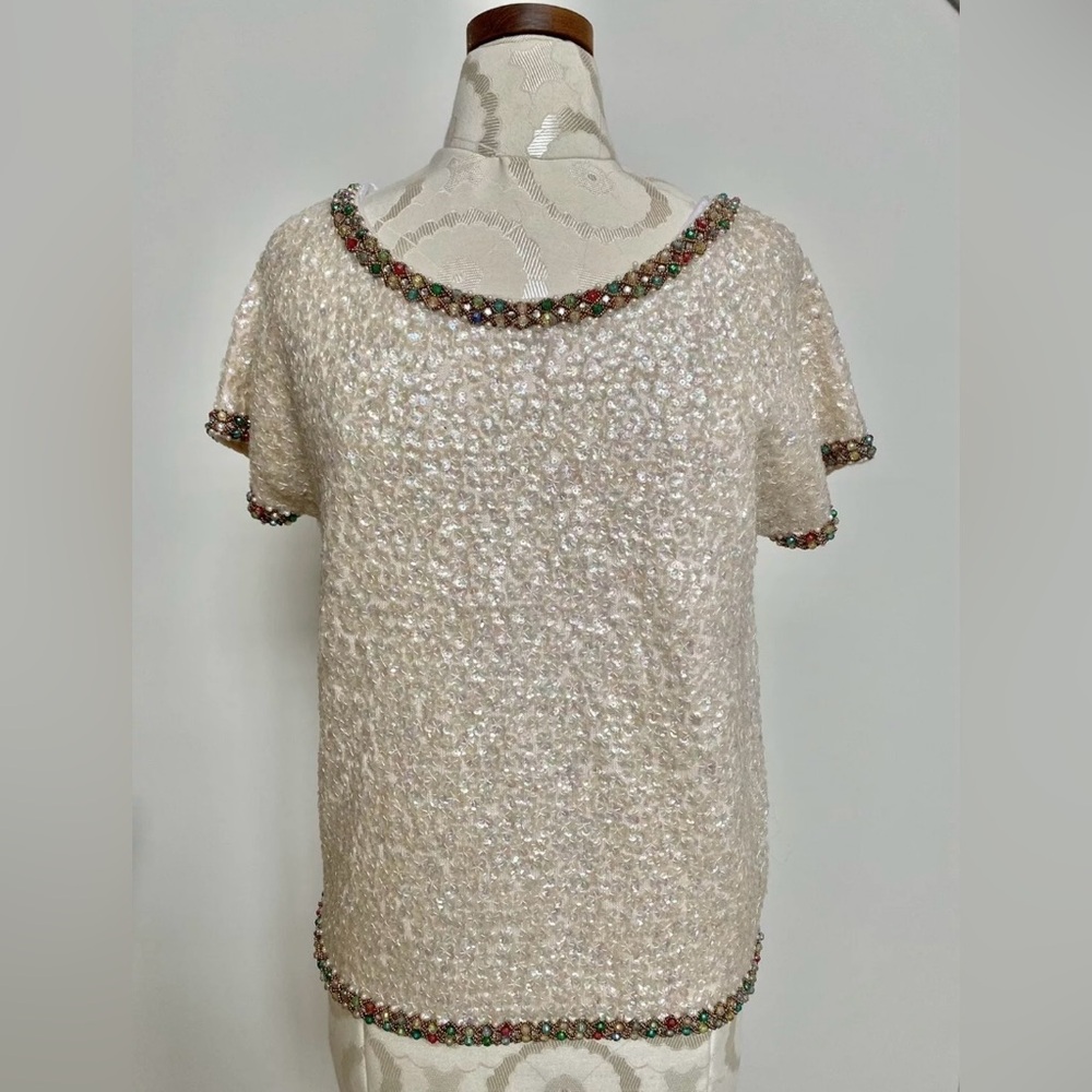 VINTAGE 1960's Iridescent Sequined & Beaded Party Top
